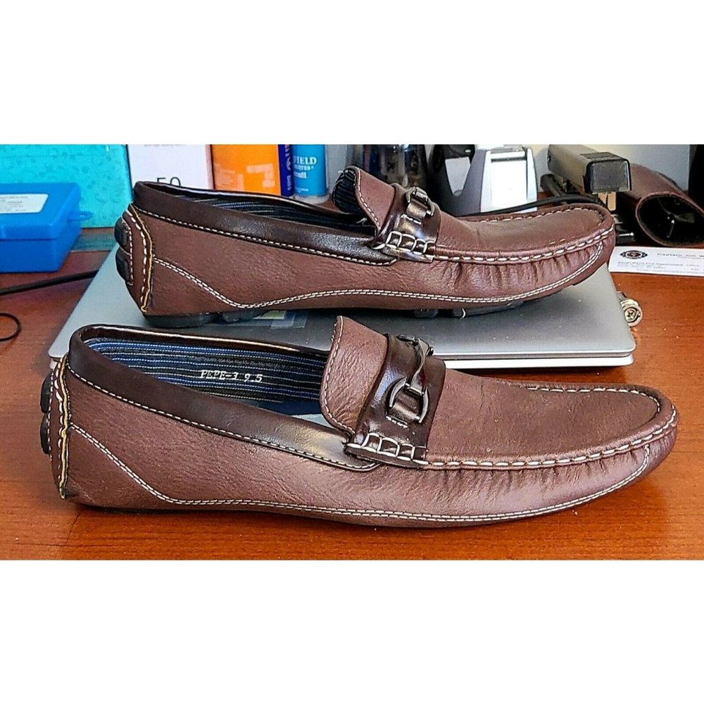 Bruno Homme Brown Loafers Moccasins Horse Bit Mens Shoe 9.5 Pepe-3